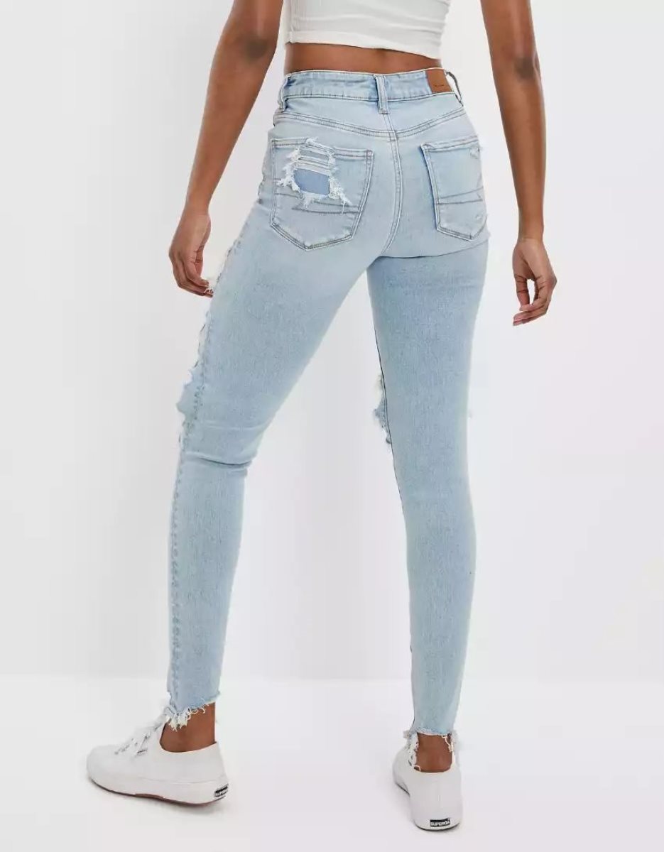 Jean American Eagle AE Ne(x)t Level Ripped Super High-Waisted Jegging Indigo Femme | NIN-45879966